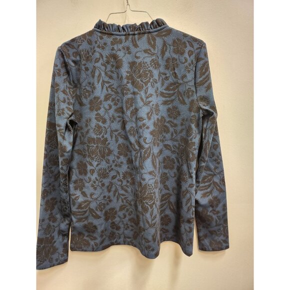 Ann Taylor Top Womens Medium Navy Black Floral Long Sleeve 1/4 Button Office - Picture 6 of 8